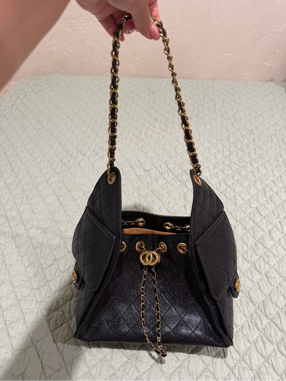 Adornia - Black Quilted Faux Leather Shoulder Bag